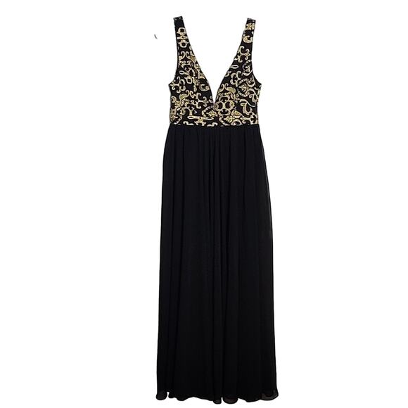 Renn Long Formal Dress, Gold Metallic/Black, Small - Picture 1 of 11